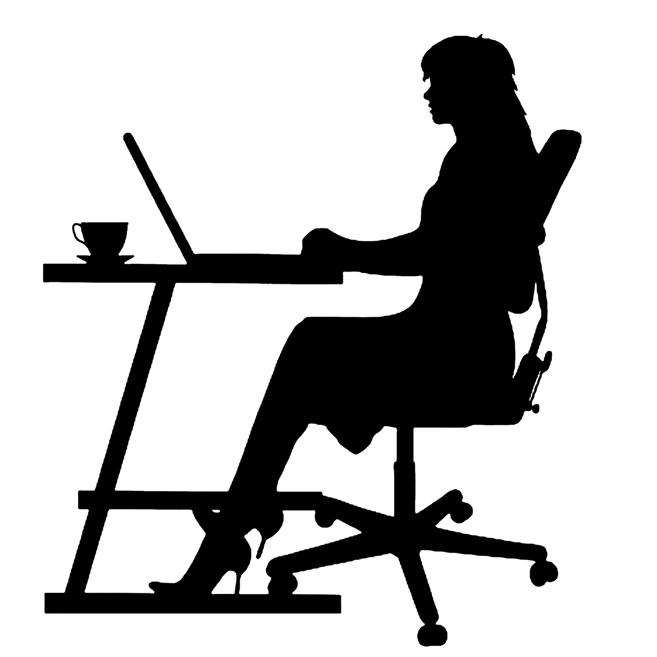 Computer silhouette cut out desk image clipart