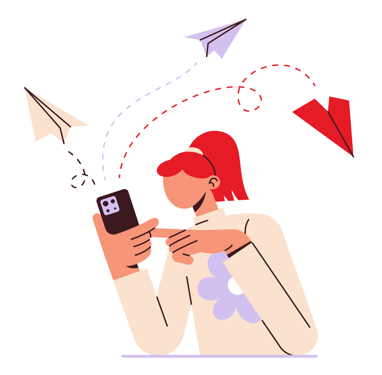 Woman sending messages from her phone clipart photo