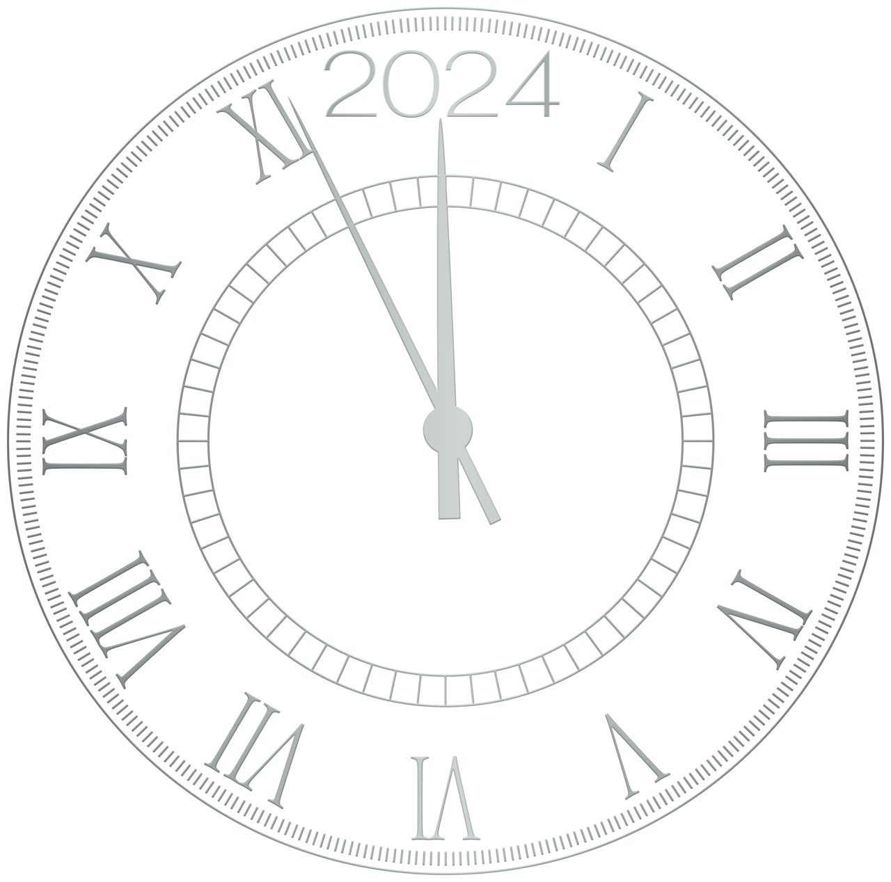 Happy new year 2024 silver clock clipart high quality images and