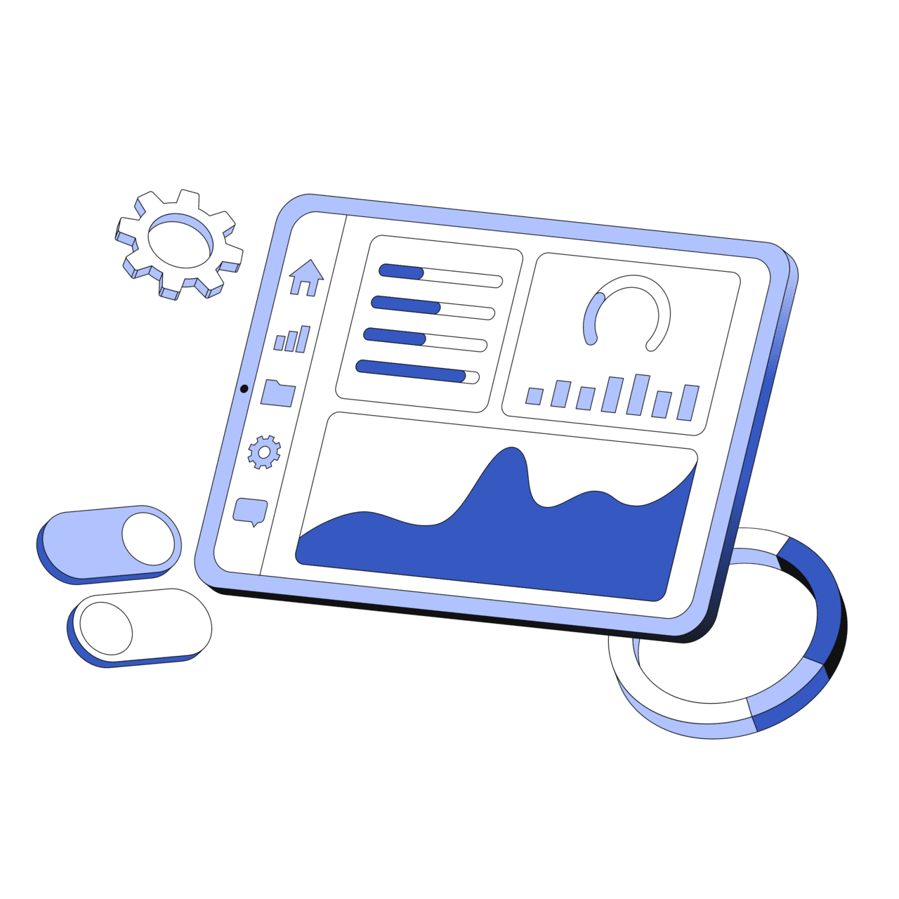 Magnifying glass dashboard with user terface elements clipart free