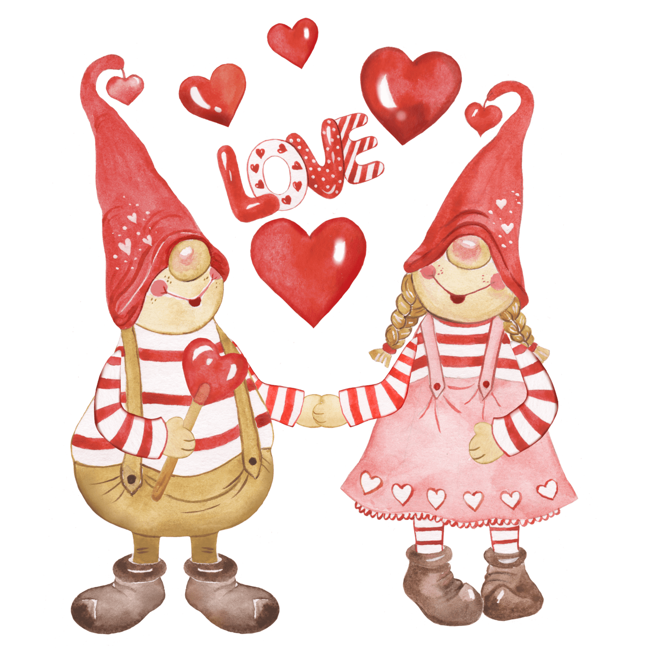 Valentines gnomes clipart valent watercolor set for cards and congratulations with hearts clip art