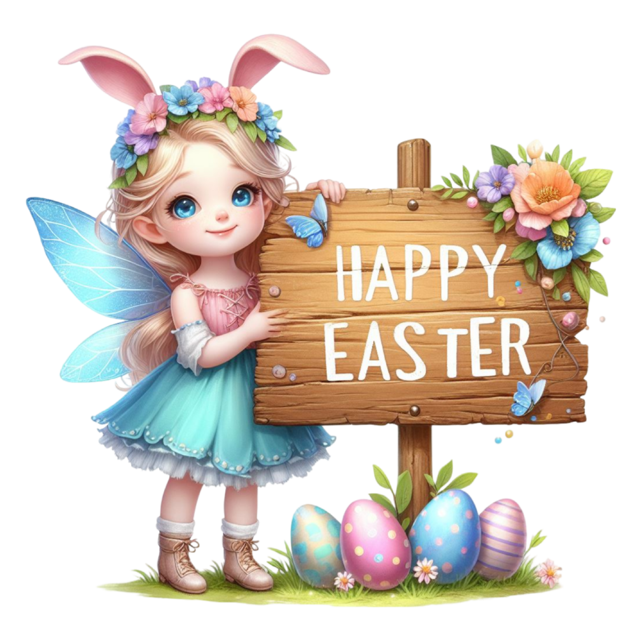 Happy easter er kleiner hase und eine fee nschen frohe ostern clipart logo