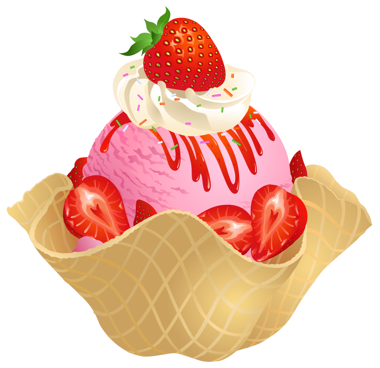 Strawberry ice cream waffle basket picture clipart 2