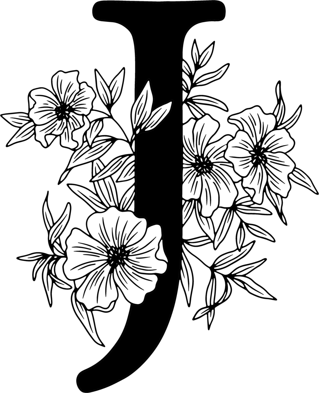 Flower black and white monogram clipart photo