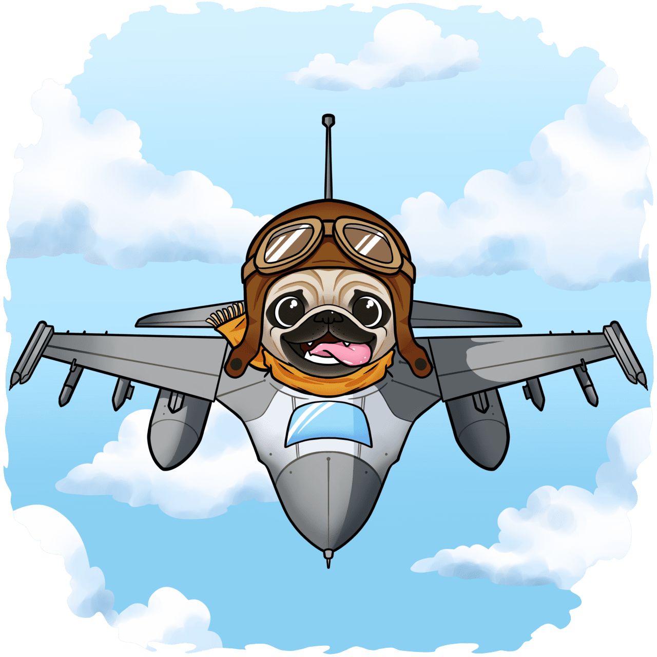 Dogfights above pug ace in the skies celebrating canine courage with our fighter plane pilot clipart logo