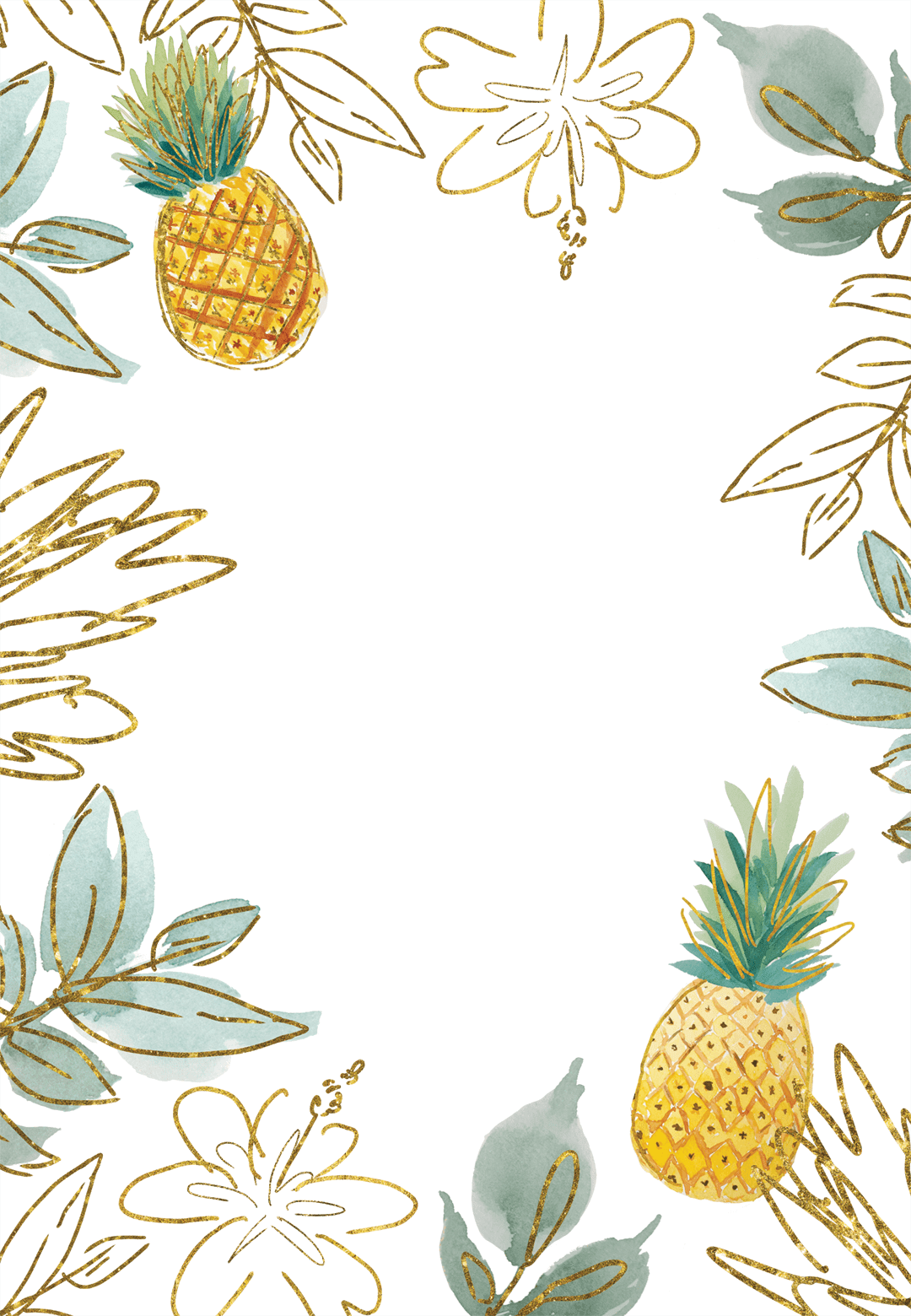 Gold glitter pineapple birthday invitation template greetings island clipart clip art