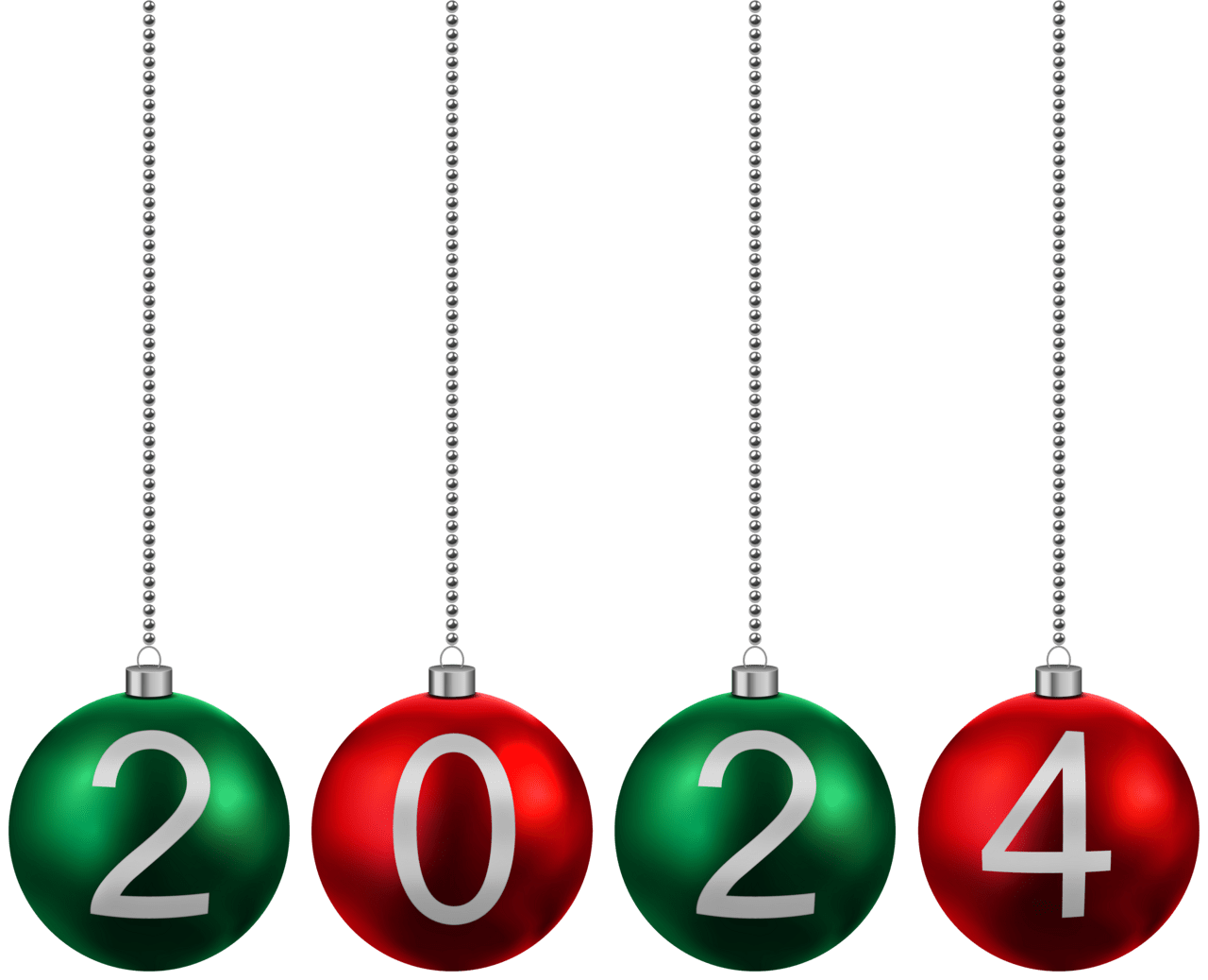 Happy new year 2024 christmas balls red green clipart high quality images and