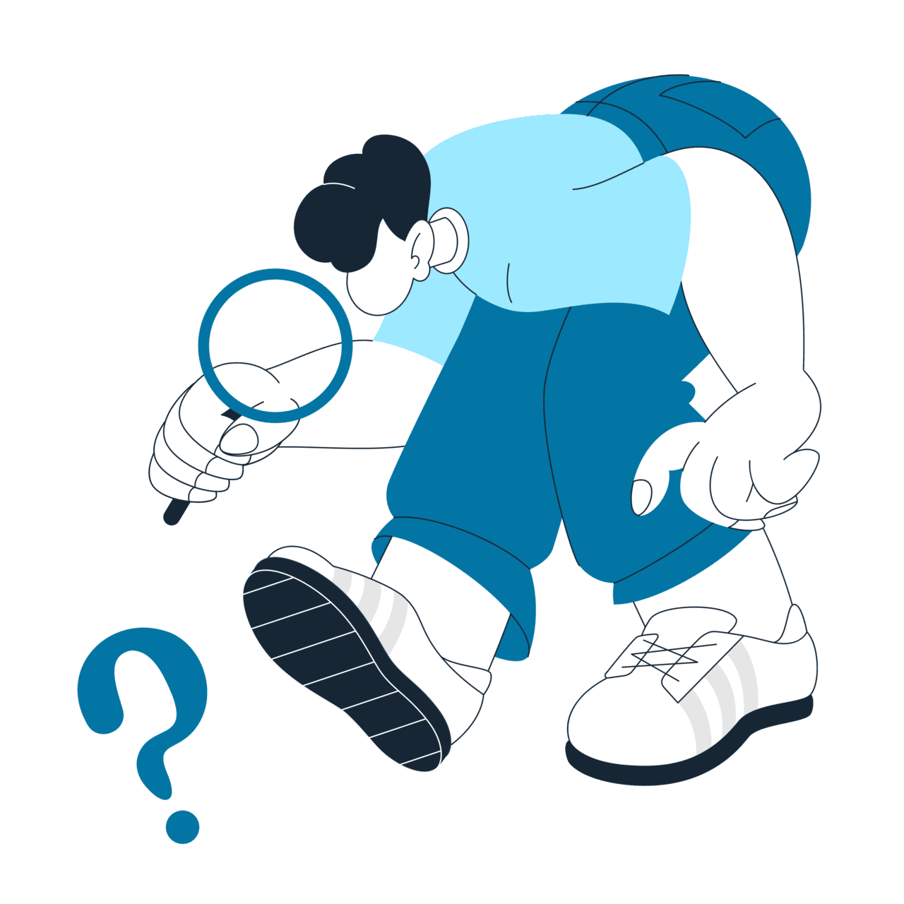 Question mark man with magnify glass look for clues to answer the clipart picture