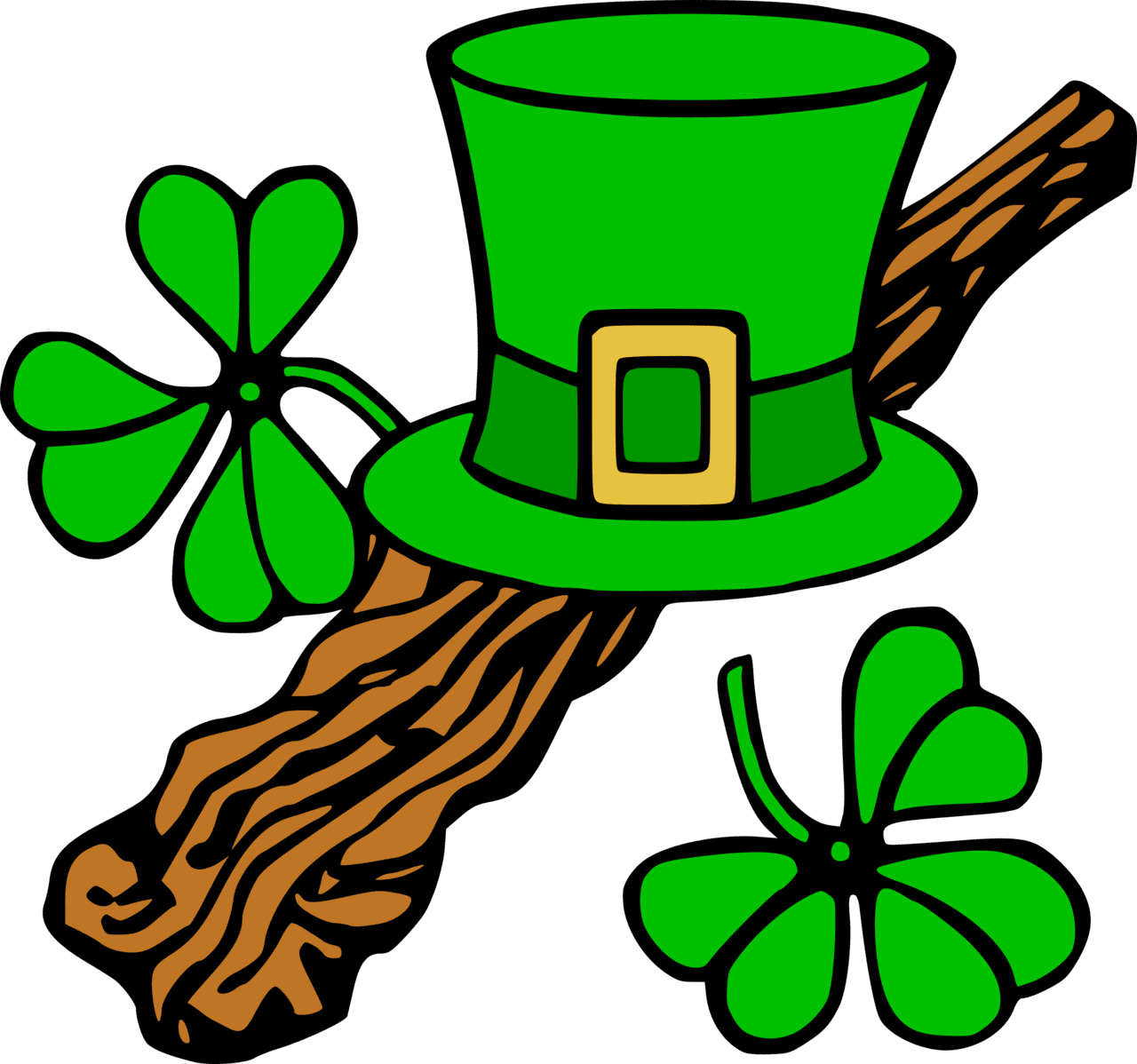 Shamrock hat and shillelagh colour clipart clip art