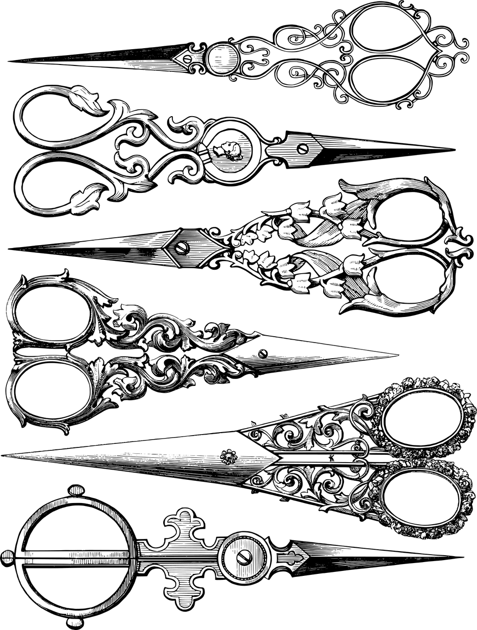 Vintage scissors line art vector graphic clipart