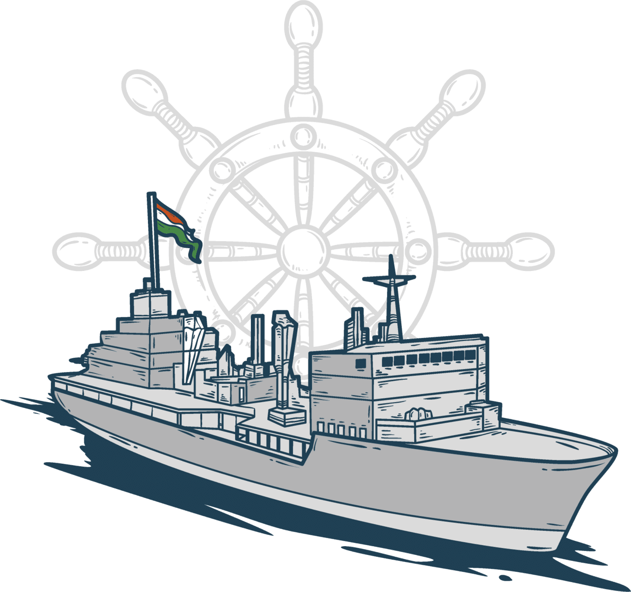 Boat dian navy ship with steer wheel sail vector design clipart