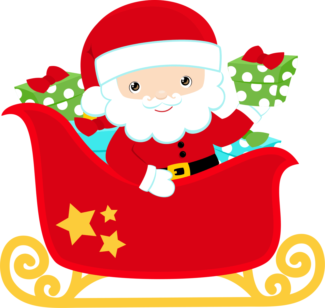 Holiday santa claus riding in sleigh with presents clipart clip art