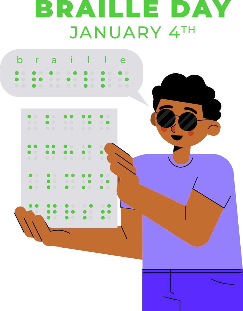 January flat for world braille day celebration clipart image