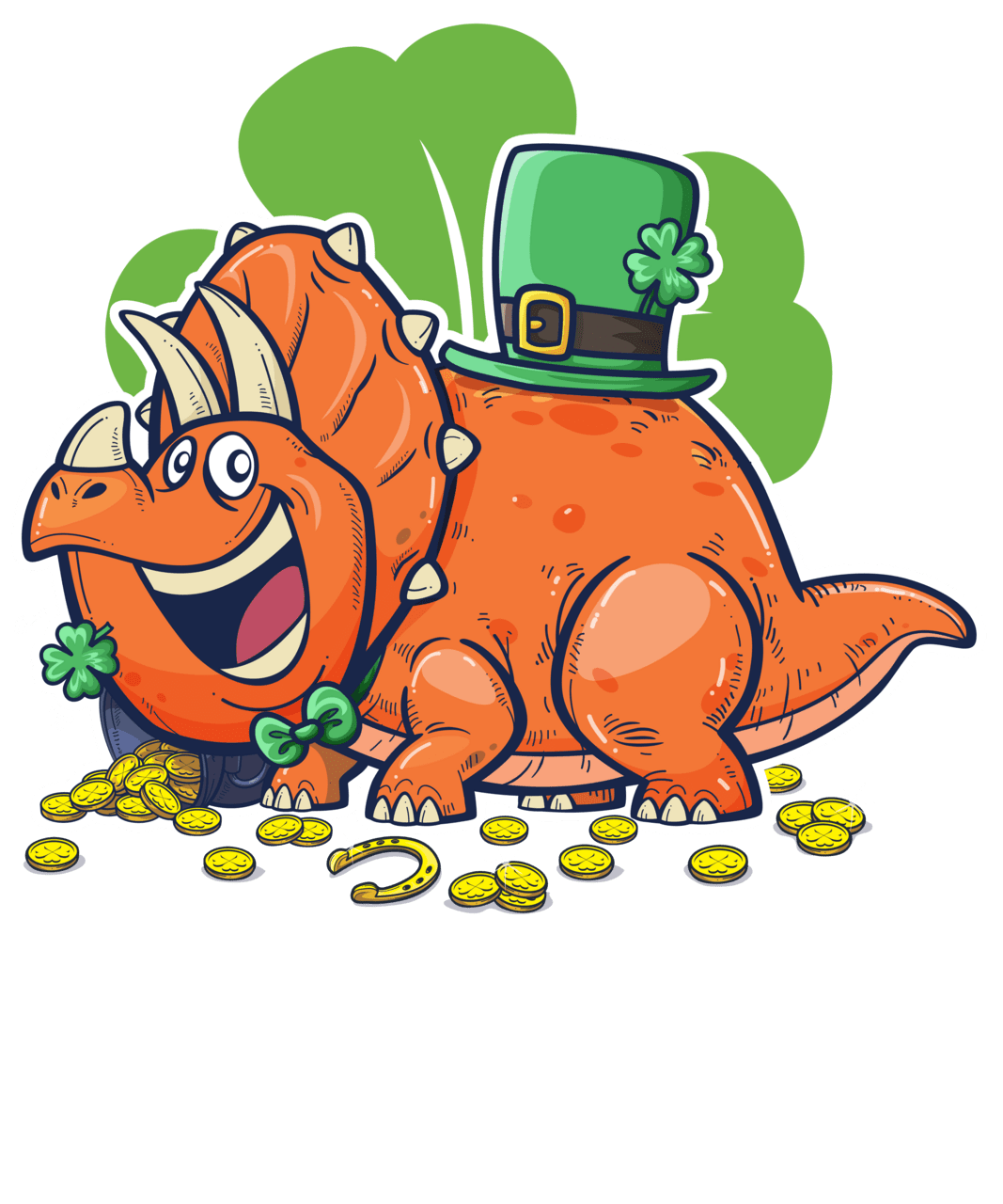 Leaf clover st patricks day dinosaur triceratops with lucky four clipart logo