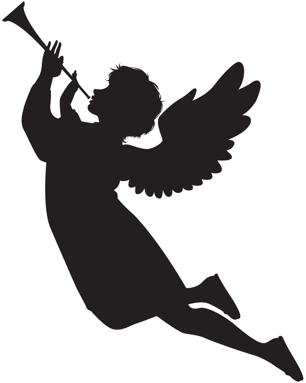 Angel with fanfare silhouette clipart image