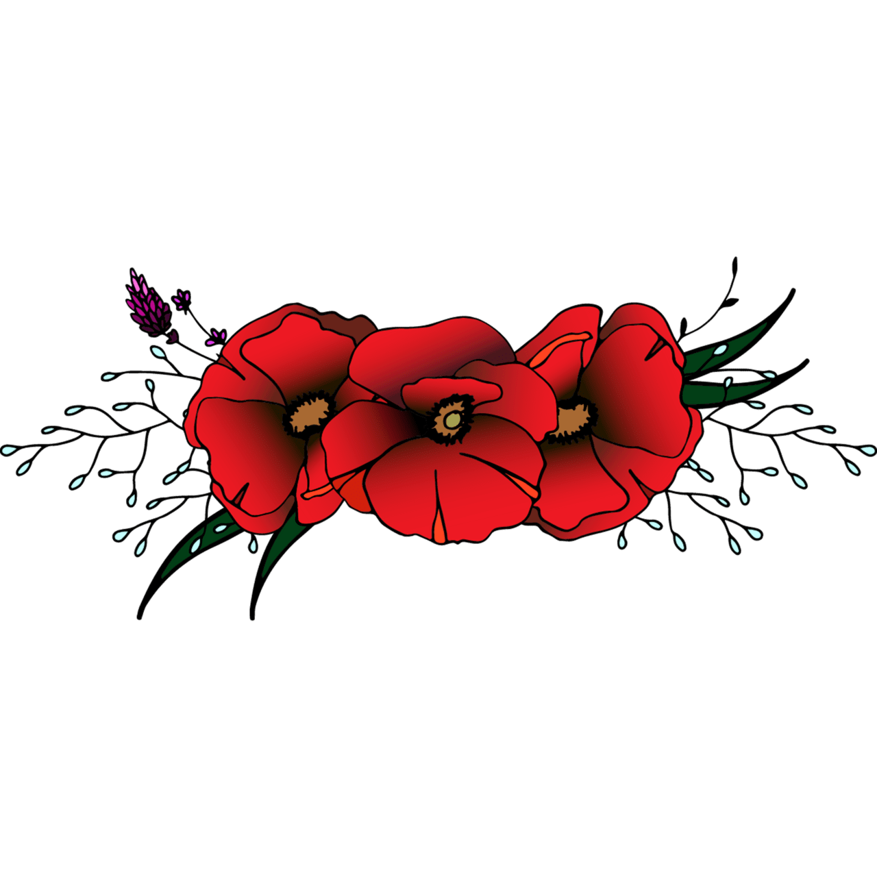 Red poppy floral border clipart poppies bouquet hand drawn vector flowers mercial use
