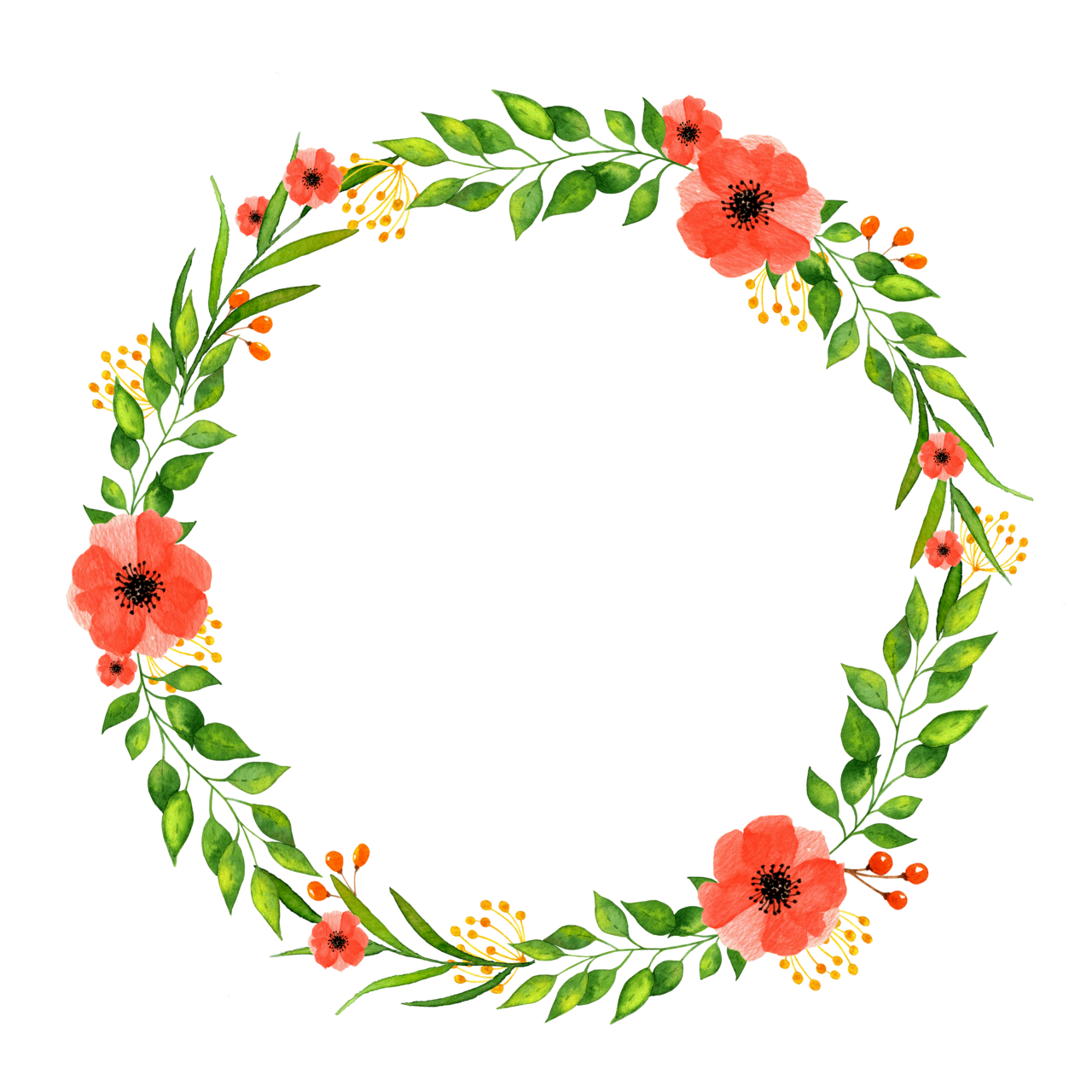 Floral red summer flowers wreath clipart picture