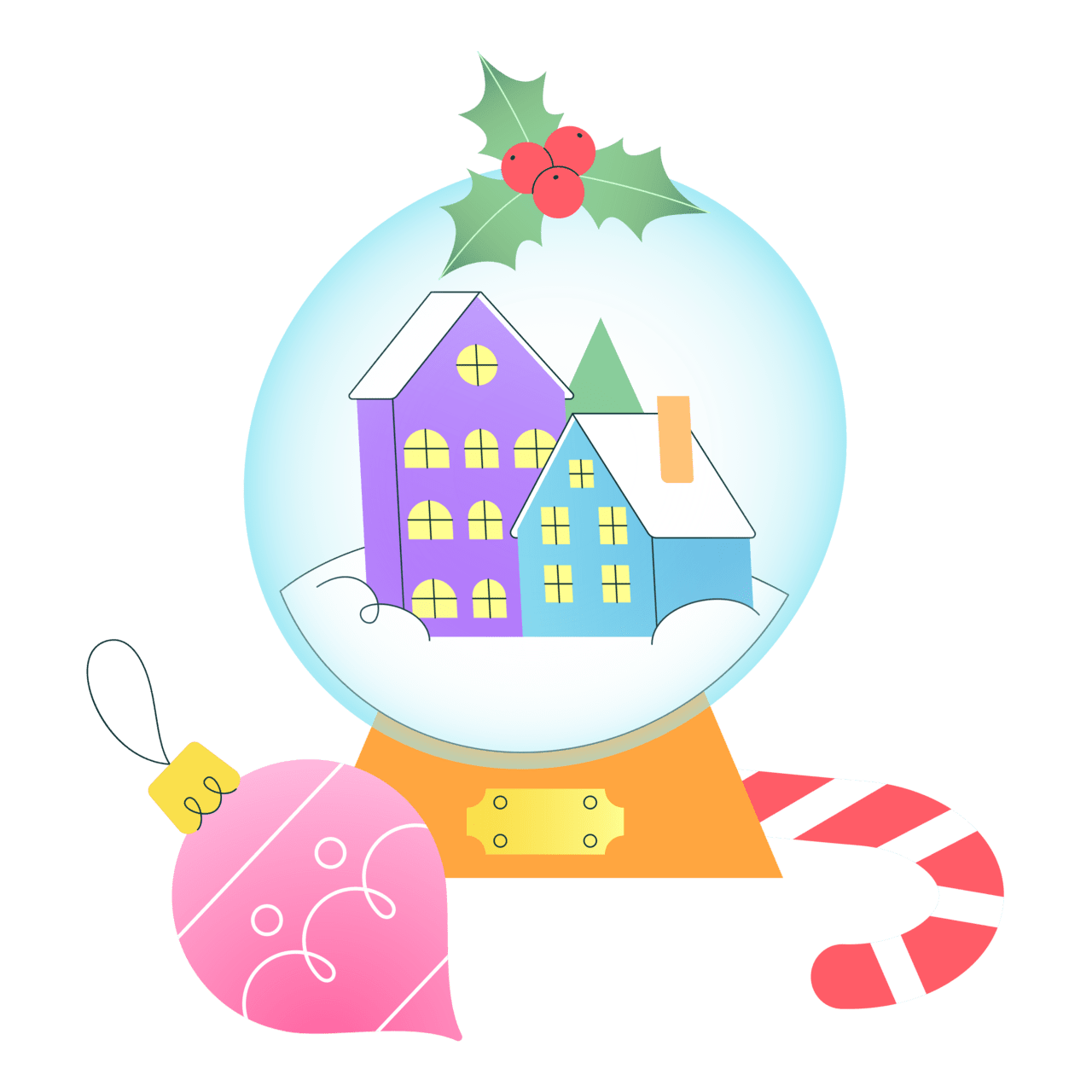 Snow globe with house and candy canes clipart free