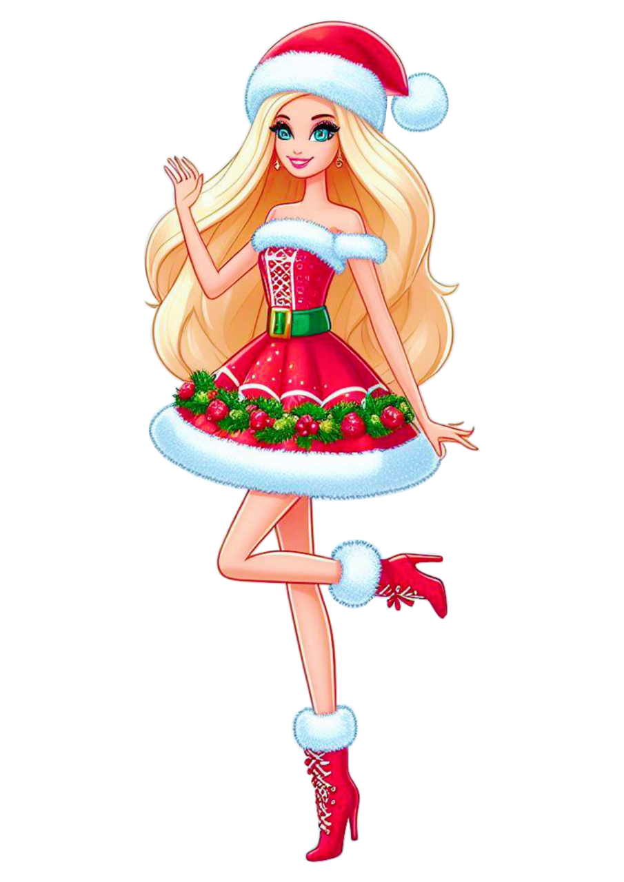 Boneca barbie roupa de natal fashion fundo clipart background