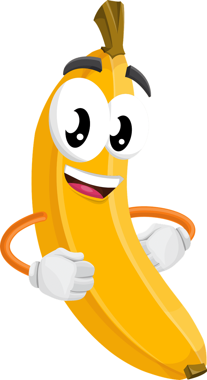 Food banana character hands eyes mouth happy fr cartoon art fruit clipart background