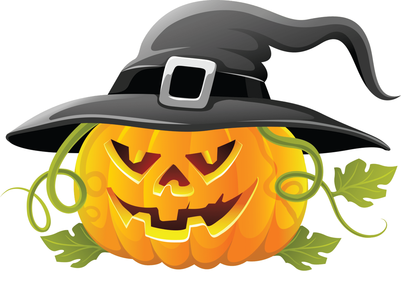 Large halloween pumpkin with witch hat clipart picture