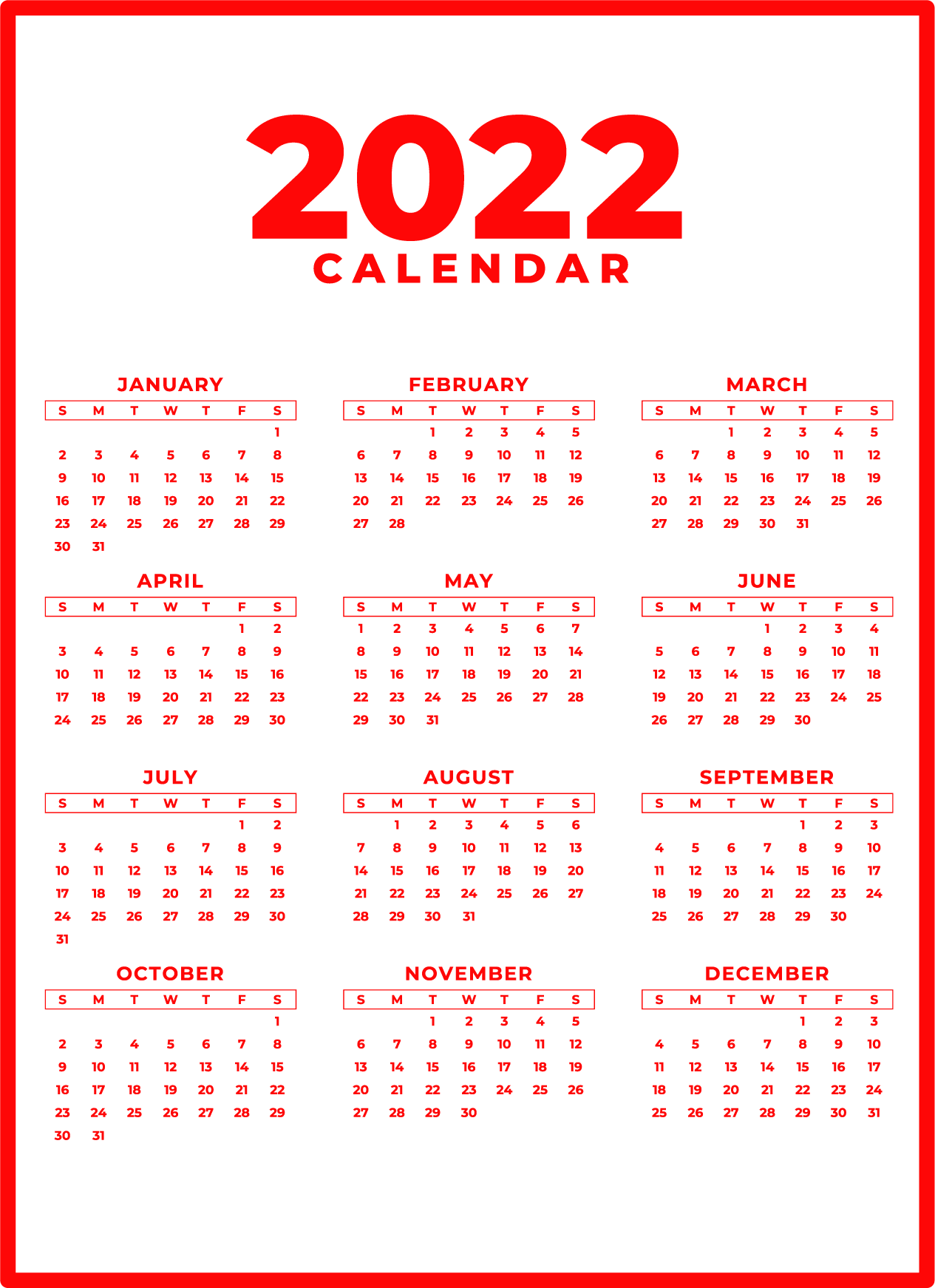 Red calendar all month design image clipart