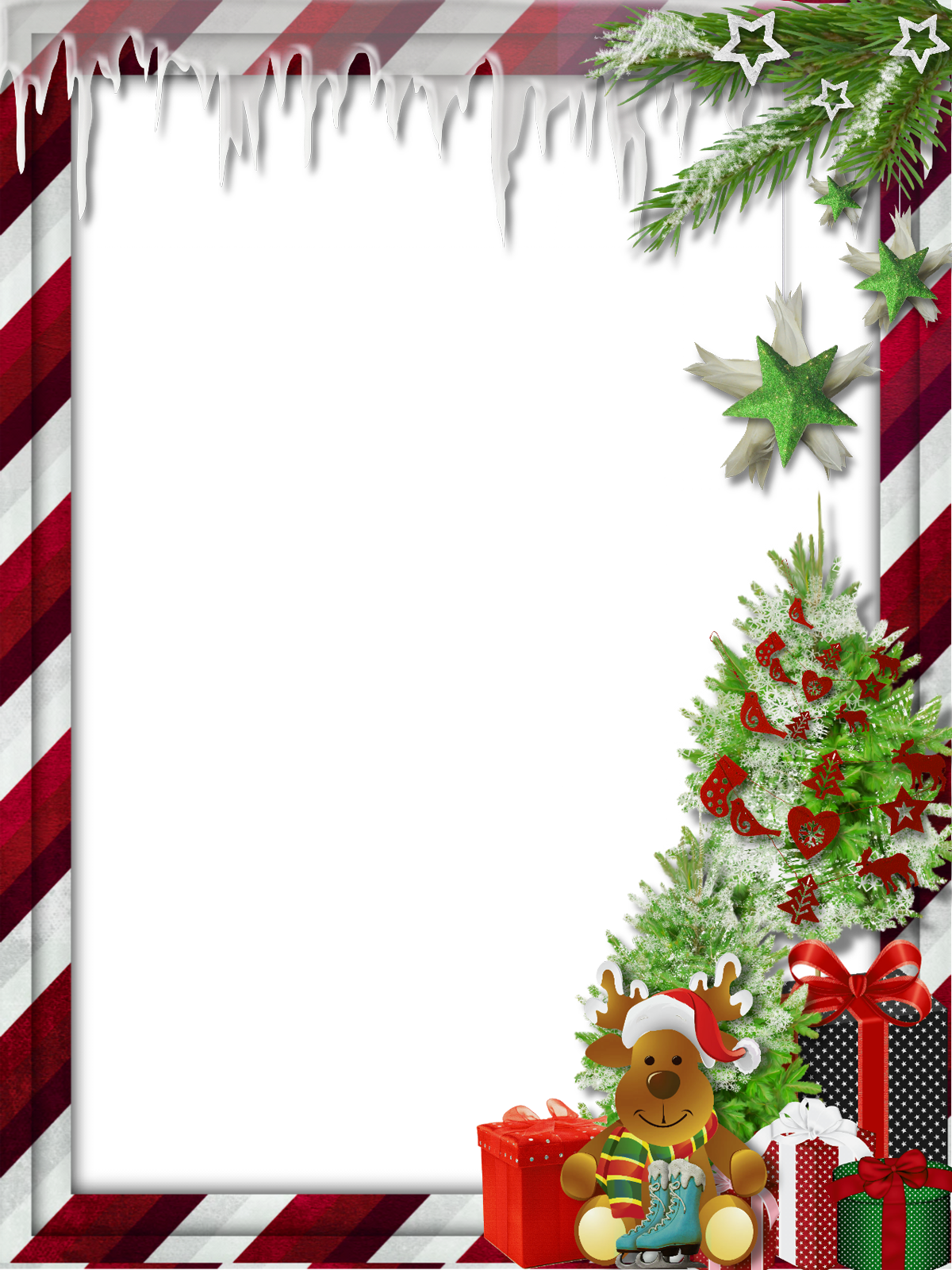Christmas border photo frame with cute reindeer clipart