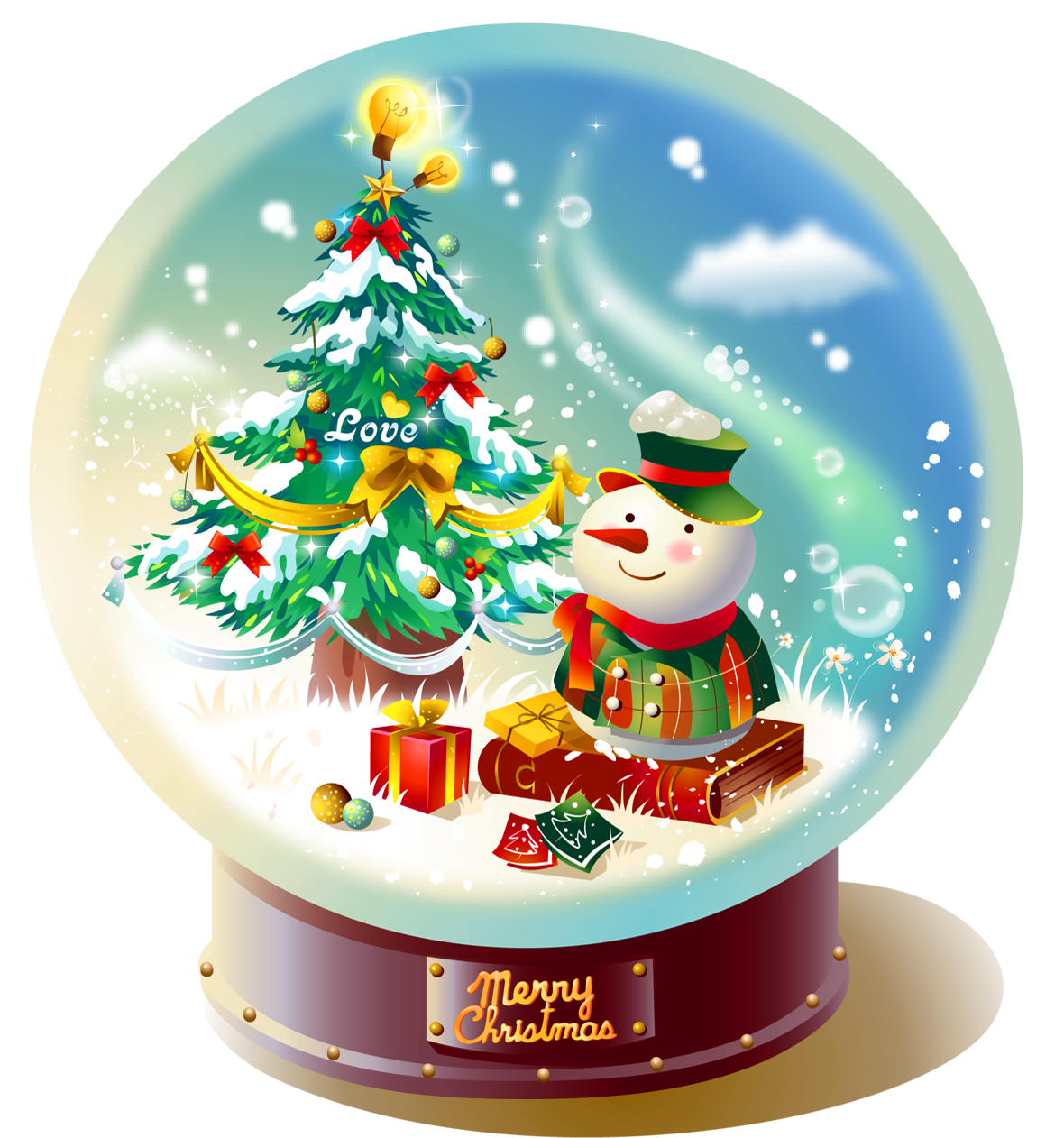 Christmas snow globe with man picture clipart