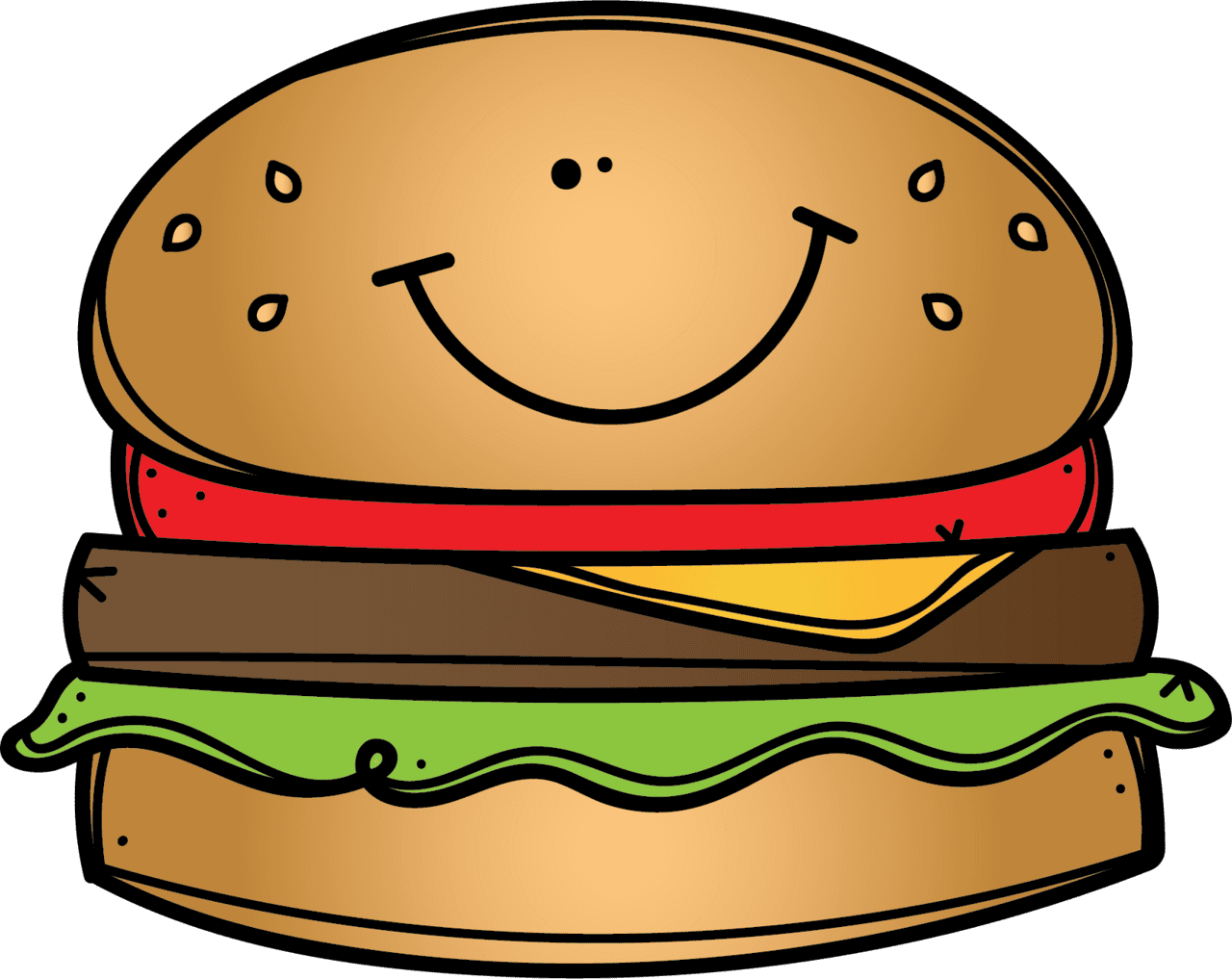 Hamburger cute cartoon clipart for kids transparent