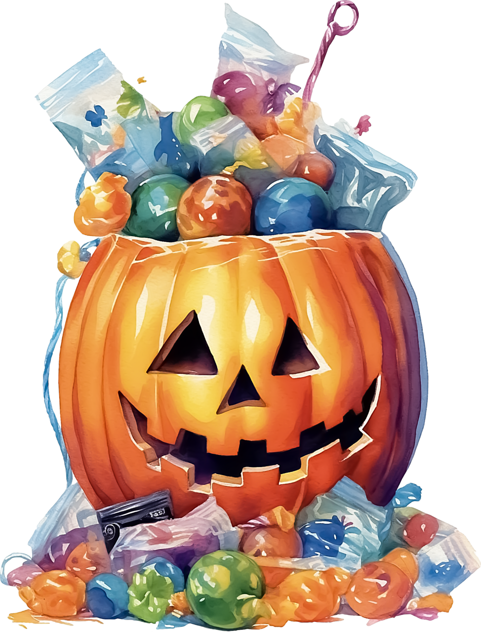 Watercolor halloween pumpkin basket clipart candy etsy in pumpkins transparent