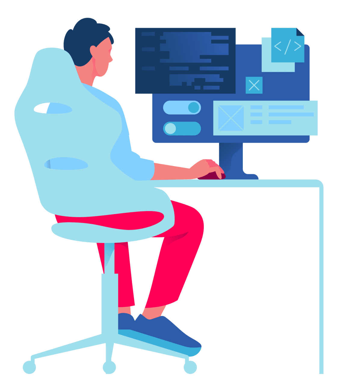 Computer man programmer writ code and mak design pc clipart free