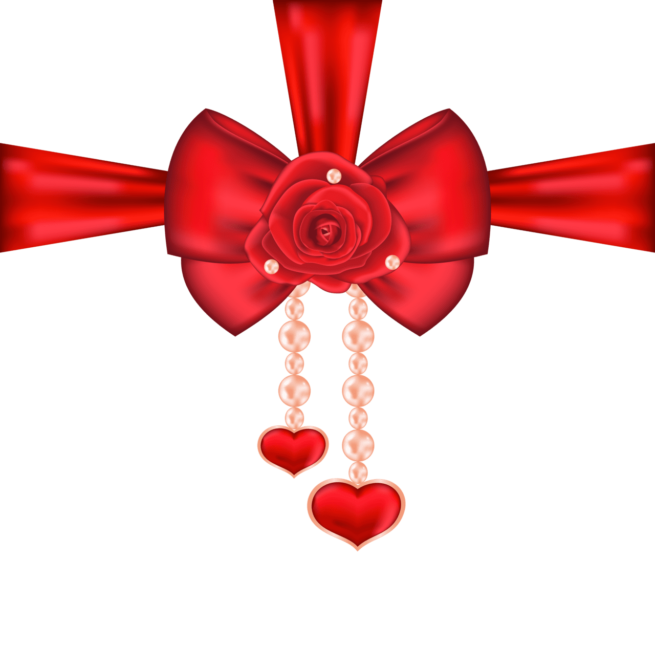 Valentines red decorative bow with rose and hearts clipart picture