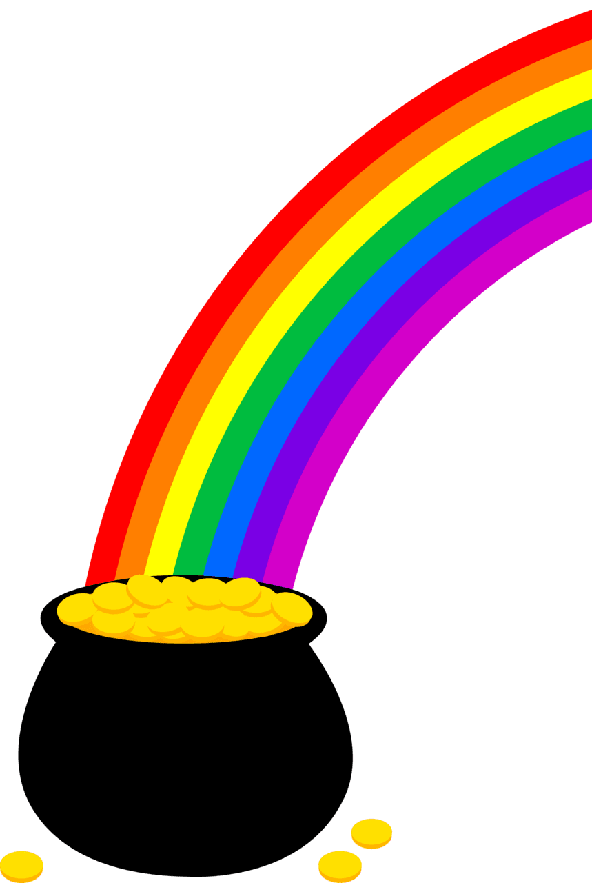 Leprechaun pot of gold with rainbow clipart clip art