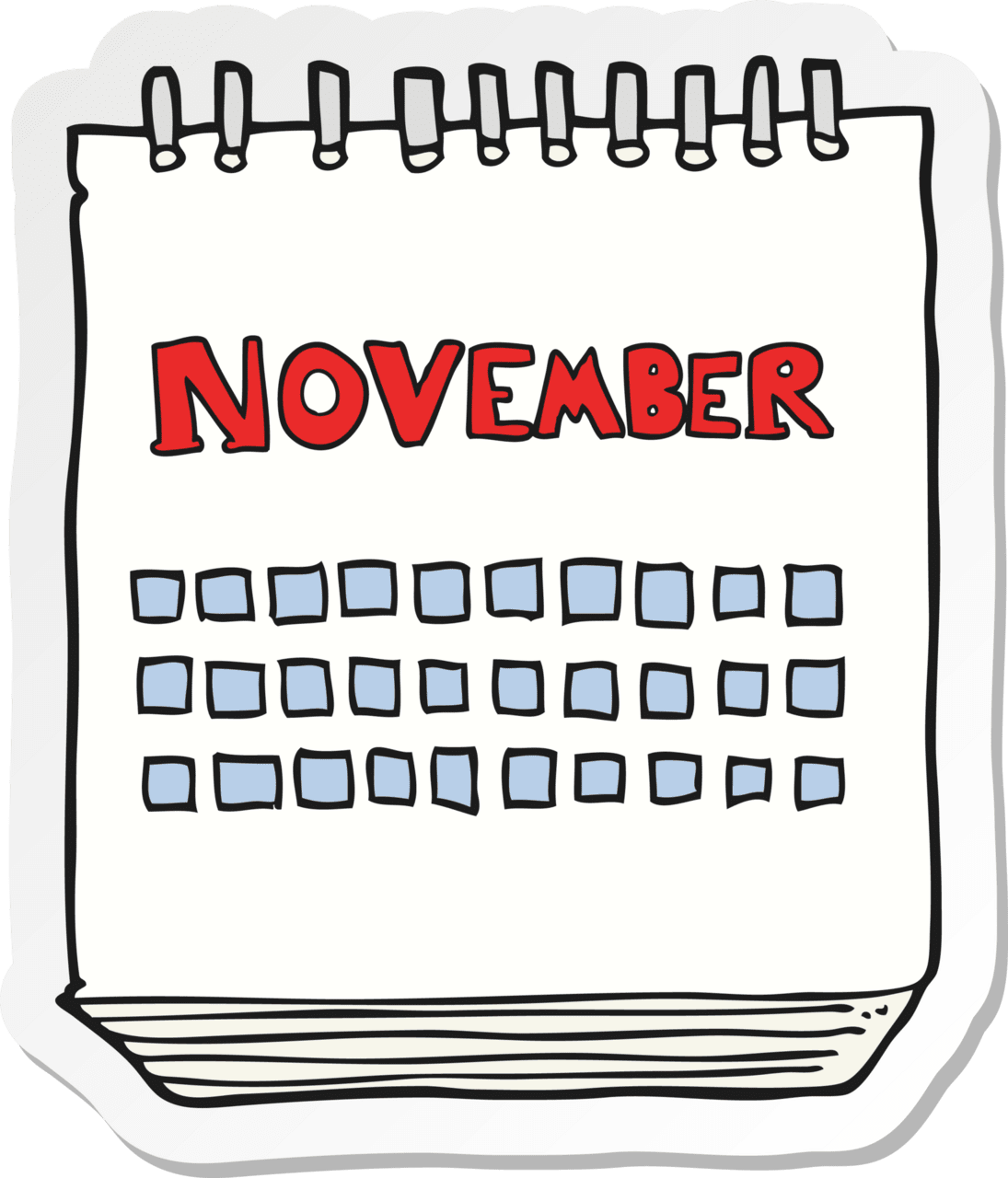 Sticker of cartoon calendar showing month november clipart picture