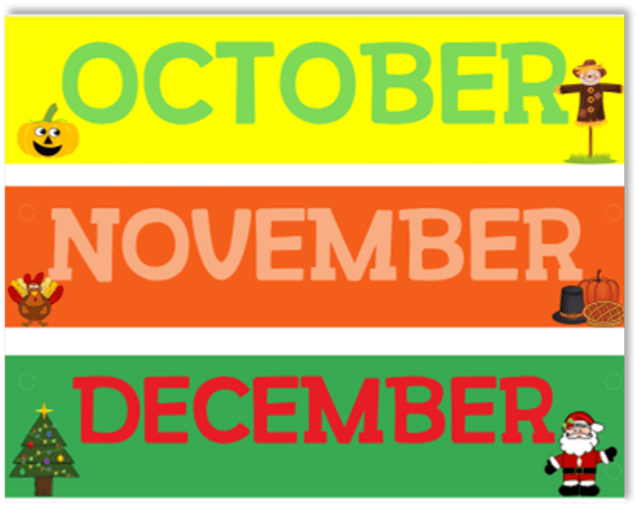 December classroom months of the year and calendar bundle clipart vector