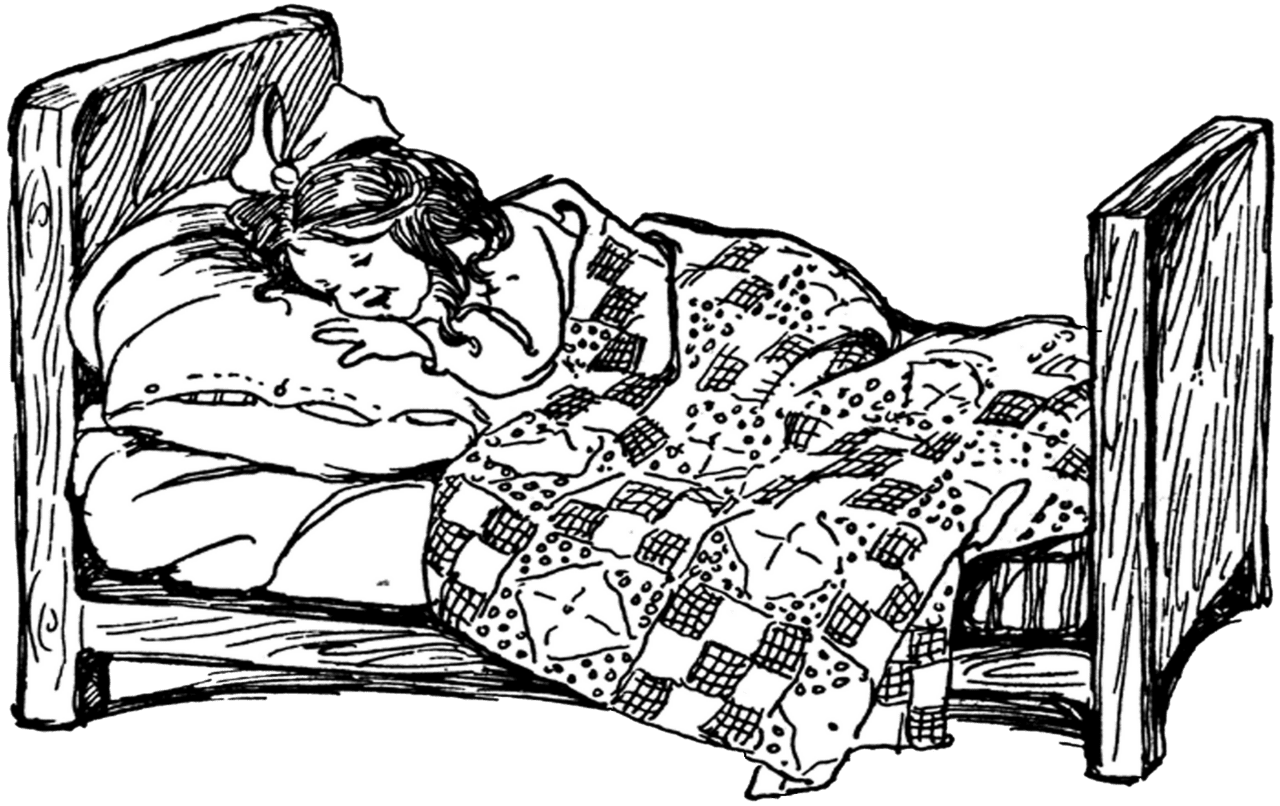 Bed vintage digital stamps stamp sleeping girl clipart free