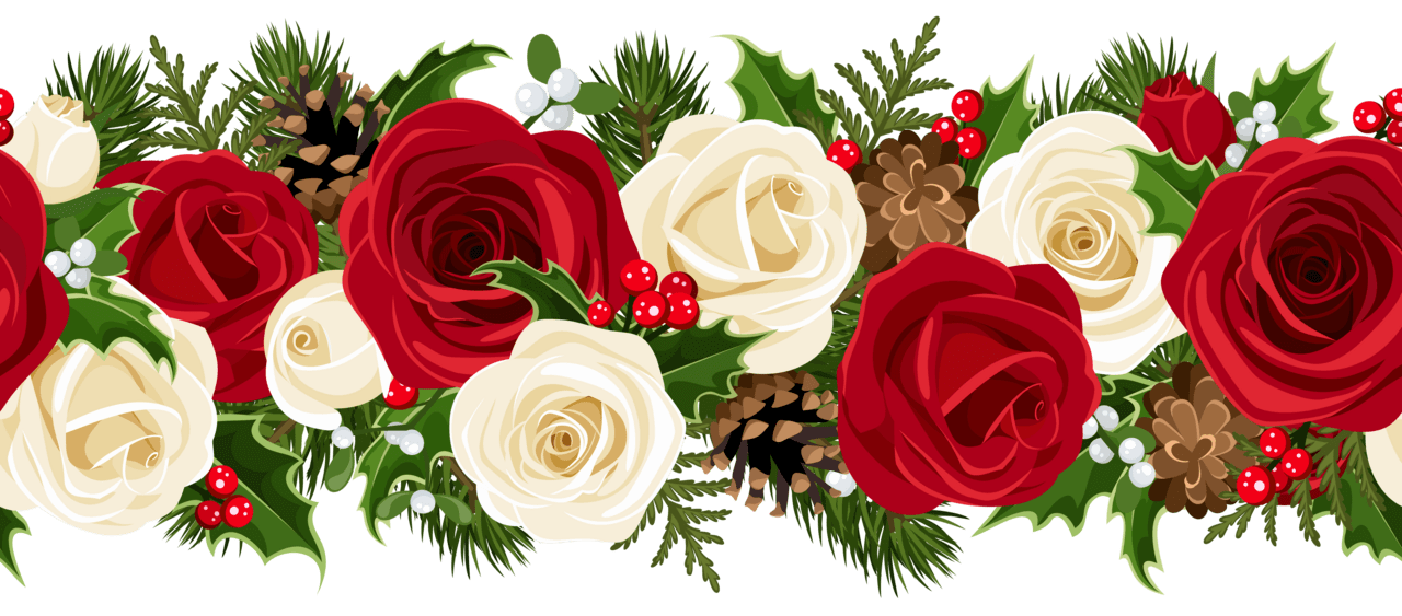 Christmas border rose garland clipart image