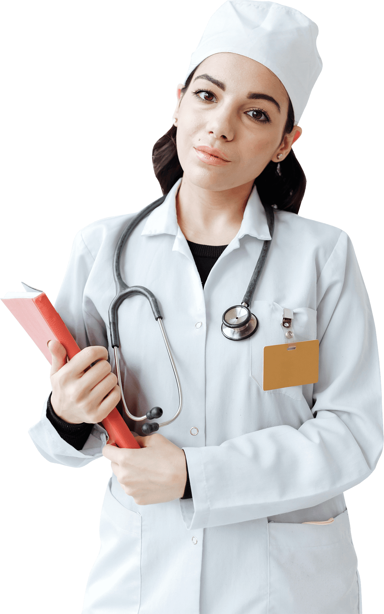 Stethoscope doctor white chef uniform holding book clipart free