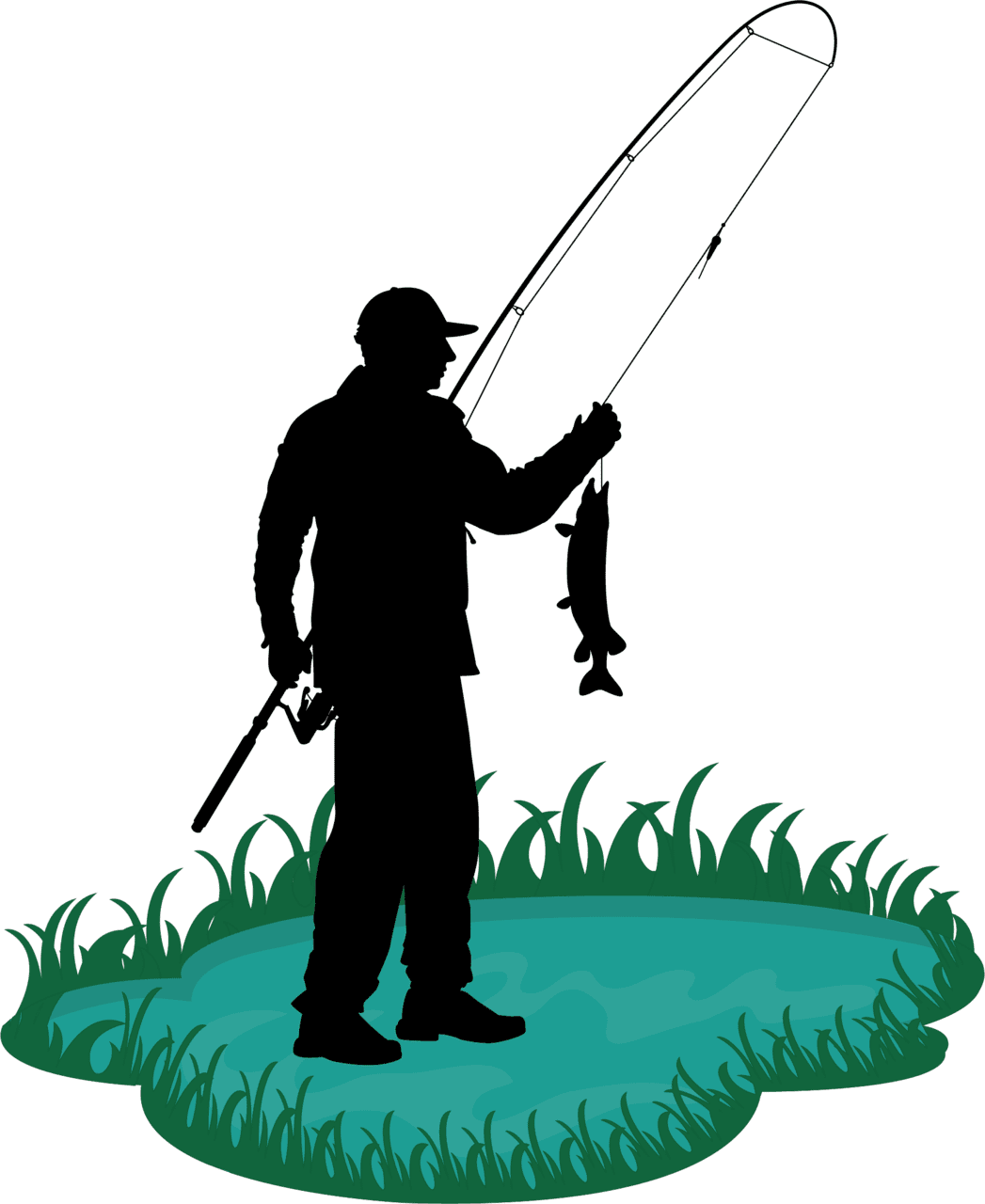 Fishing man clipart in fish background