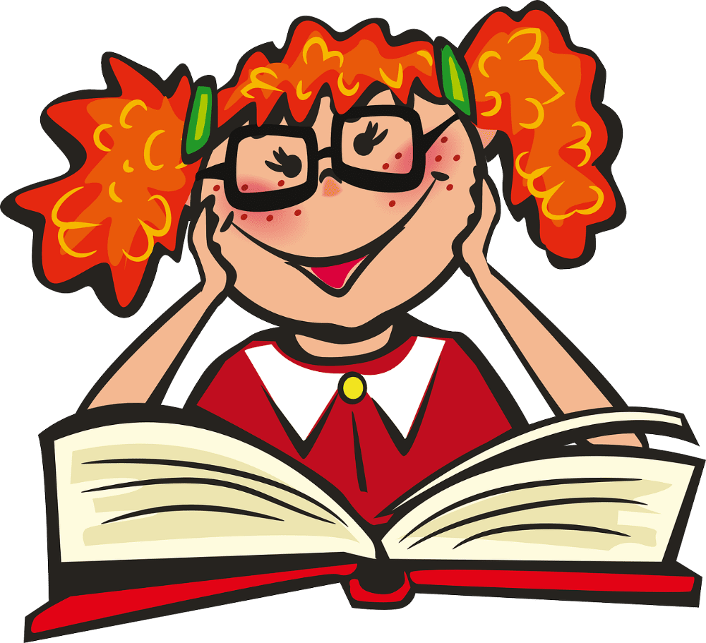 Library girl book school vector graphic clipart