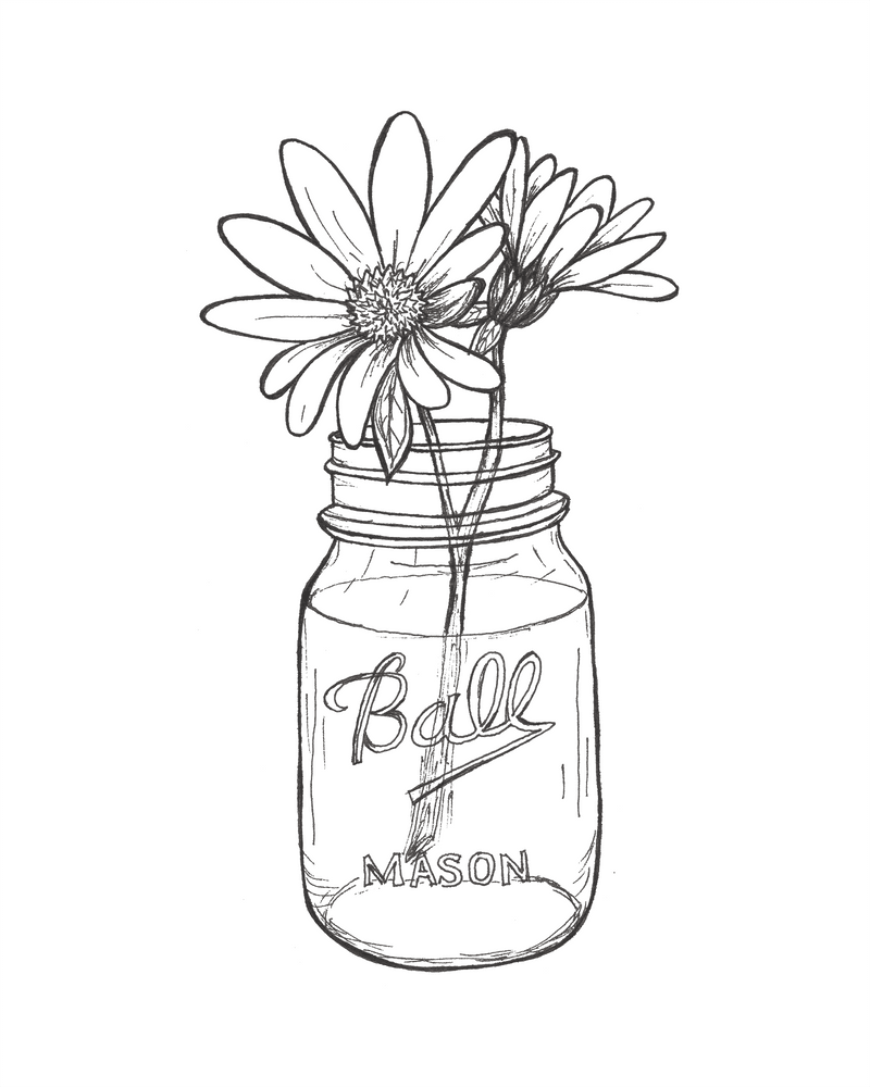 Flower black and white flowers in jar mason ball sunflowers daisies art print by henryfarmcreative clipart vector