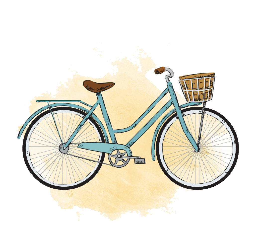 City bicycle painting watercolor vintage clothing cartoon clipart image