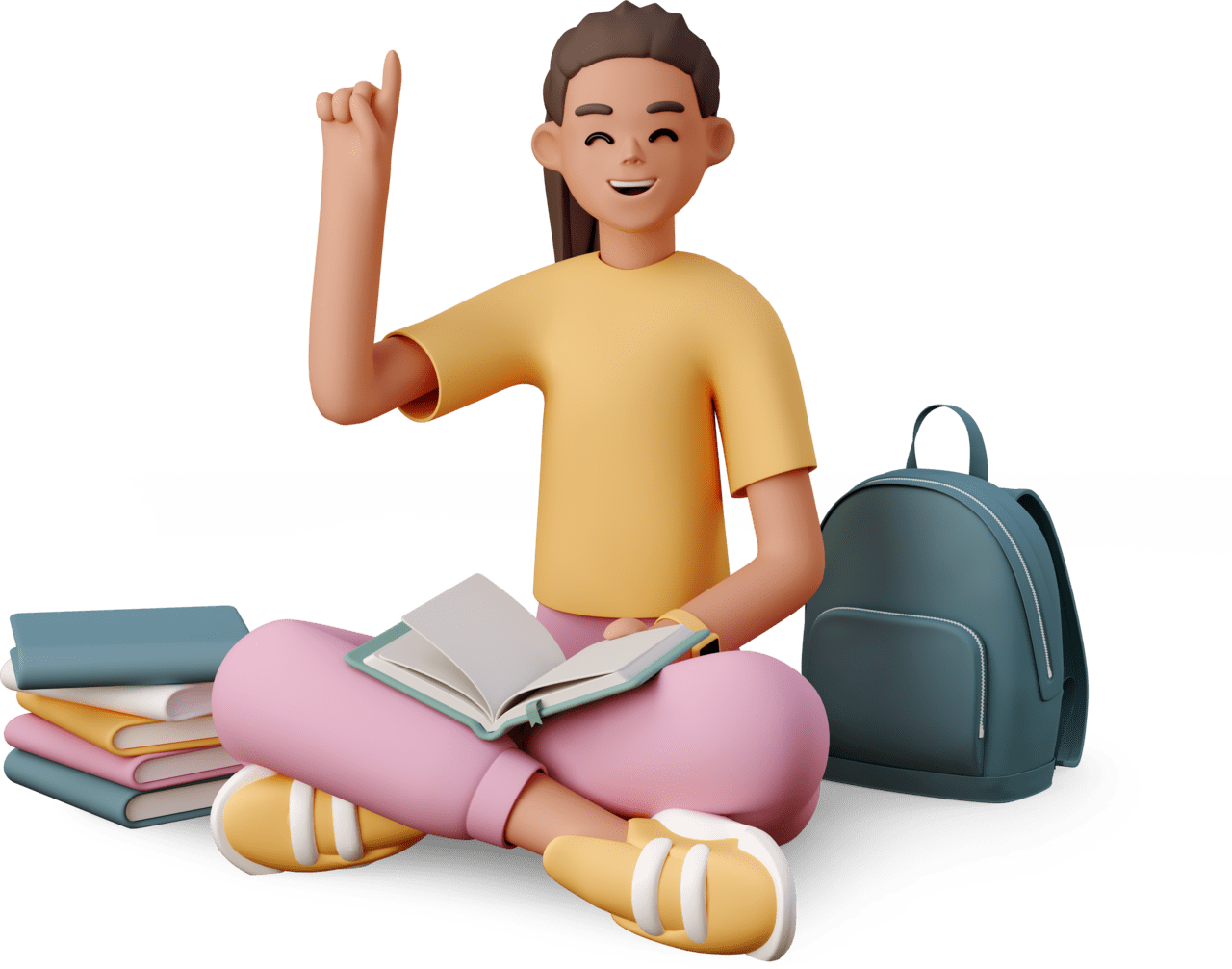 Girl with books and backpack clipart background