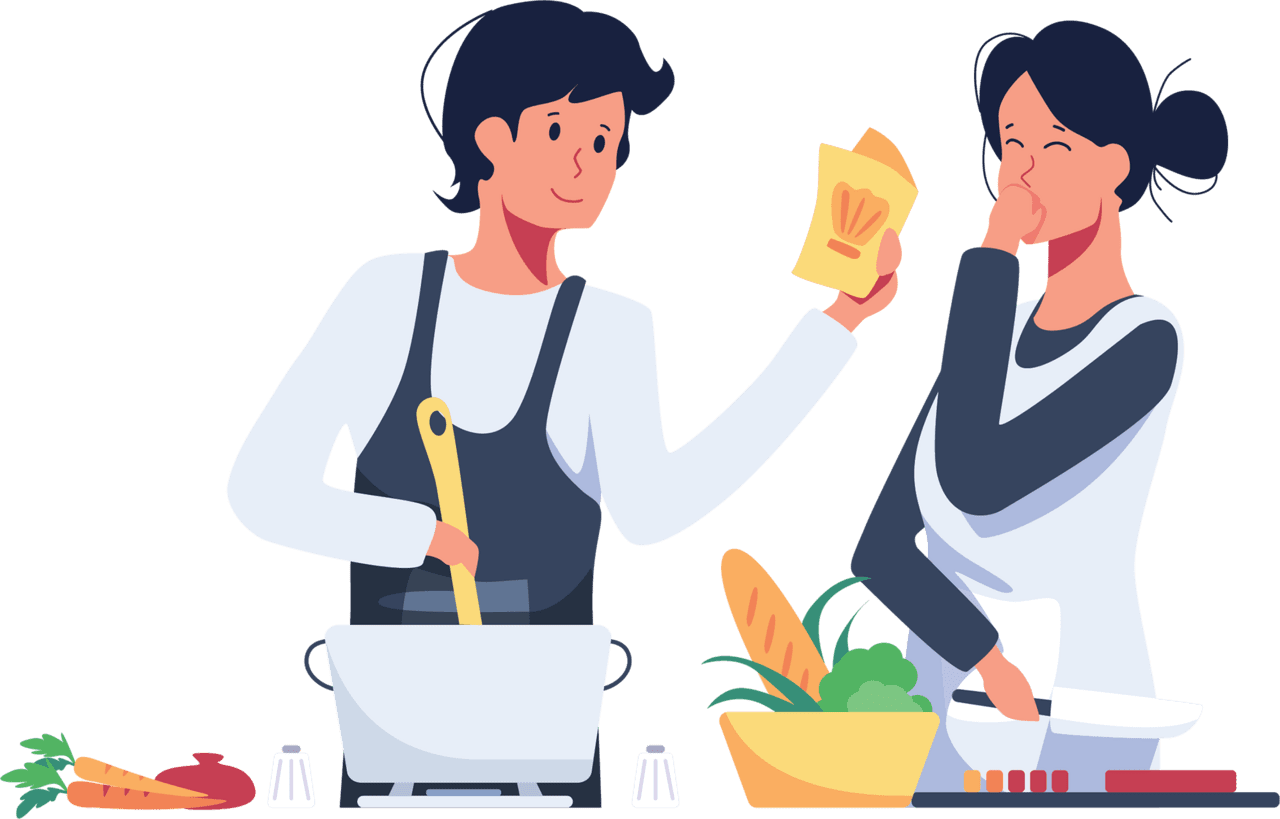 Two women cooking home clipart clip art