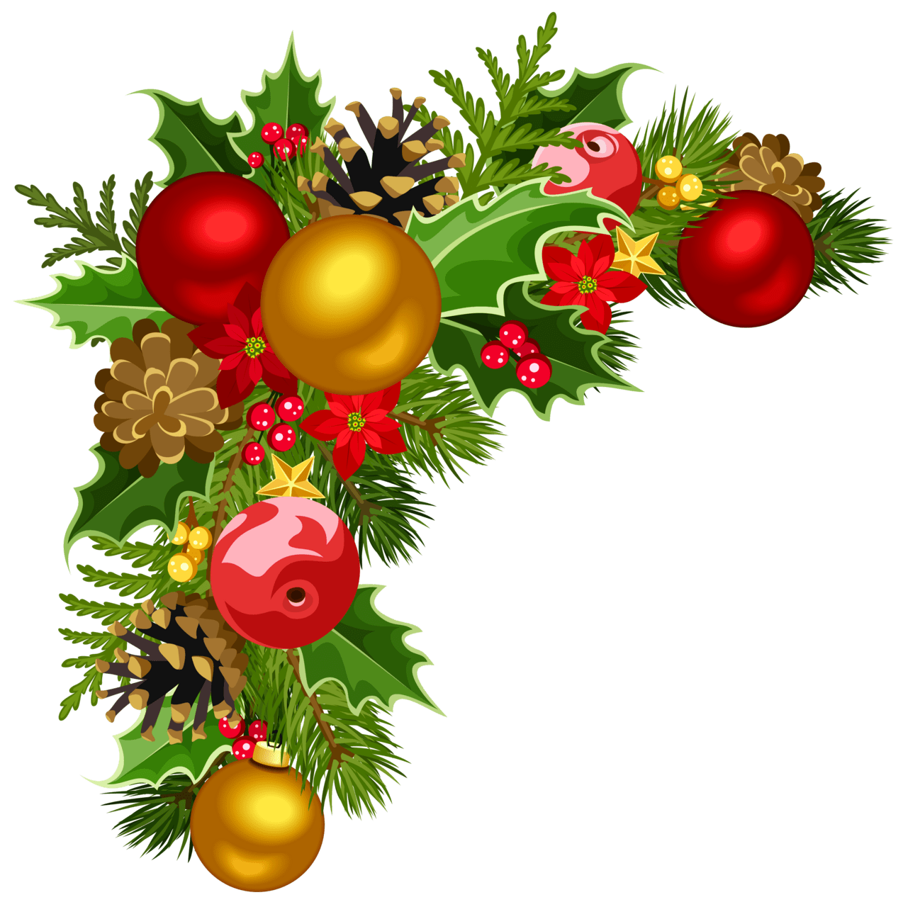 Christmas border deco corner with tree decorations clipart background