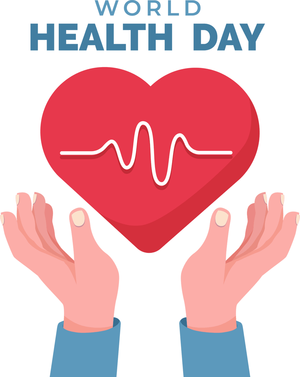 Stethoscope world health day with heart and hands clipart logo