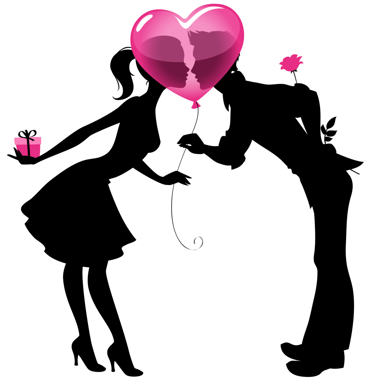Valentines valentine couple silhouettes with heart balloon clipart picture