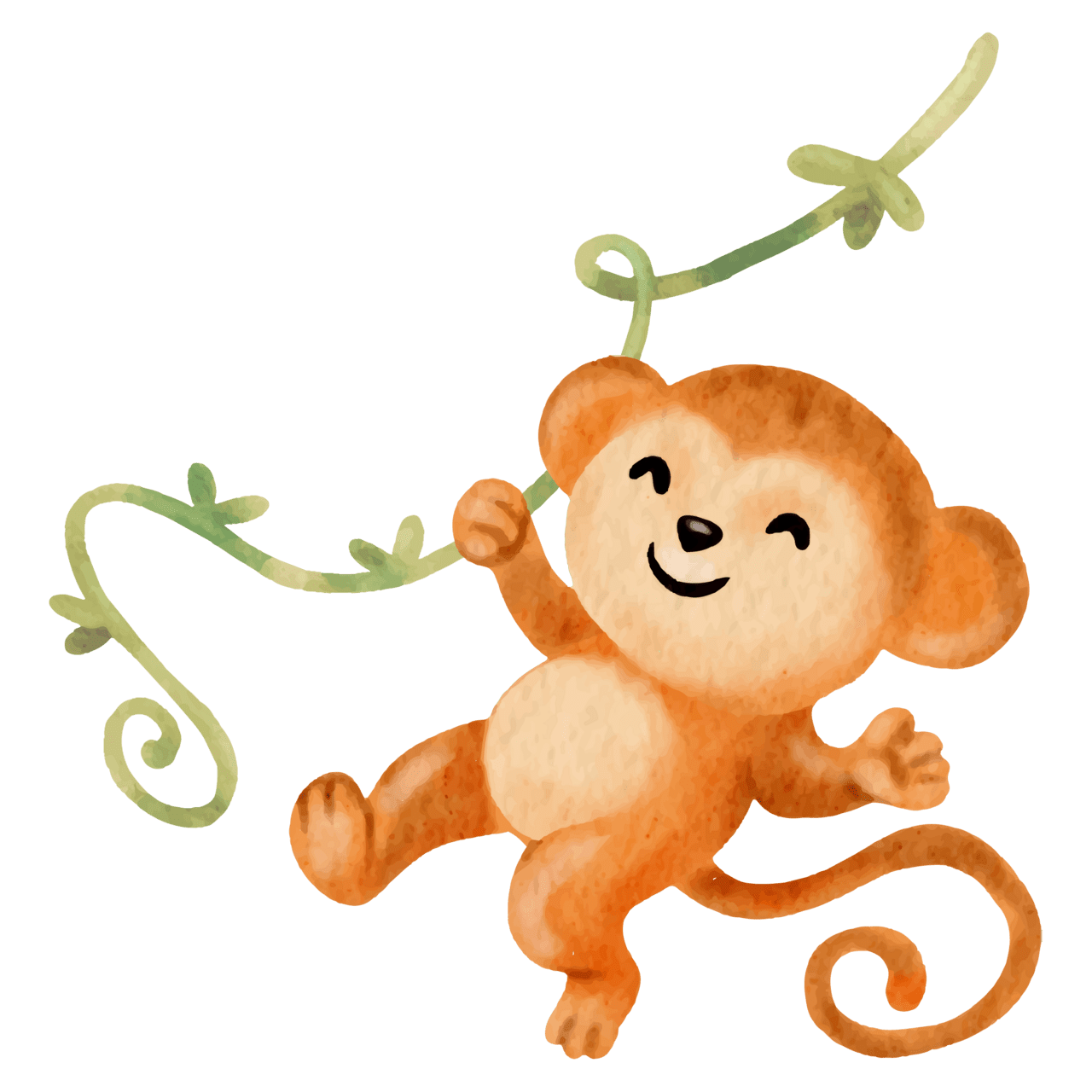 Baby monkey play with creeper vector watercolor graphic jumbo clipart