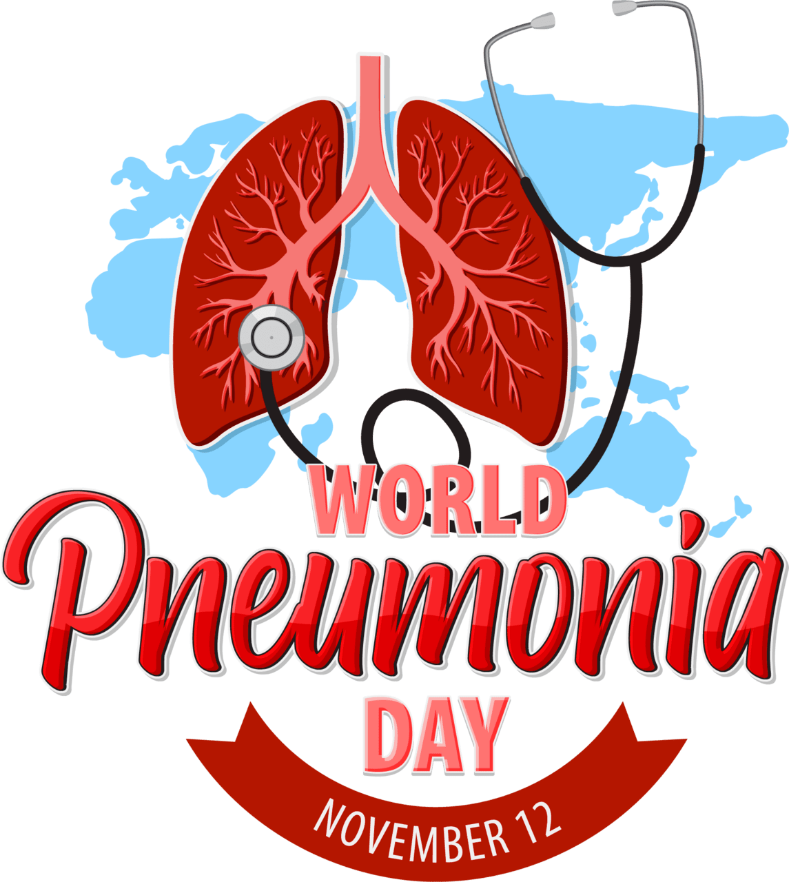 World pneumonia day lung stethoscope vector logo clipart