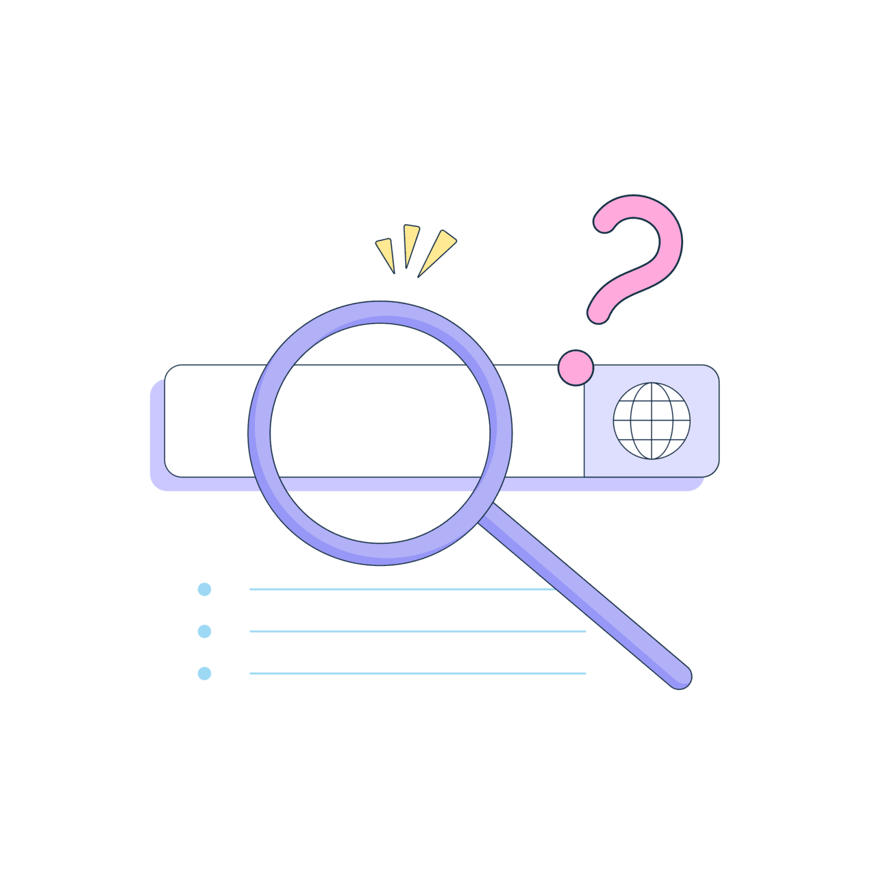 Question mark magnifier and ternet search bar clipart picture